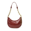 Dark red hobo bag in glossy leather with gold chain strap and top zipper closure - Red