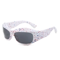 Oversized steampunk sunglasses with white frames and red blue splatter paint - Splatter White Frame Grey Lens
