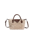 Sac à main en peluche beige avec bandoulière en cuir marron au style minimaliste - Blanc Cassé
