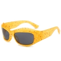 Steampunk oversized sunglasses with orange frames and red dot pattern for men - Splatter Yellow Frame Grey Lens