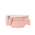 Modische hellrosa Brusttasche für Damen mit breitem Gurt und silbernen Metallteilen - Rosa