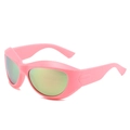 Pink oversized steampunk sunglasses with golden reflective lenses for sports and fashion - Pink Frame Pink Mirror