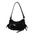 Minimalist black multi-pocket shoulder bag in matte suede and glossy patent leather - Black