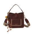 Burgundy bucket bag with wide ethnic shoulder strap and tassel charm detail - No Pendant / Burgundy