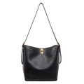 Bolso bucket negro de piel texturizada con cierre dorado y logo de Fashion Bag - Negro