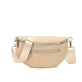 Schicke beige Canvas-Halbmondtasche mit breitem Gurt und silbernen Metallbeschlägen - Khaki