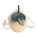 Creative pear-shaped mini shoulder bag in yellow patent leather with green leaf detail - Yellow