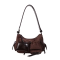 Vintage dark brown crossbody bag in oil wax leather with contrast patchwork and buckles - Brown