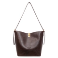 Bolso saco de cuero marrón oscuro con letras de moda y cierre de metal dorado - Marrón