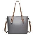 Borsa tote minimalista in pelle grigia con manici marroni e fibbia in metallo - Grigio
