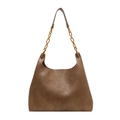 Retro brown hobo shoulder bag with a crescent shape and decorative gold chain strap - Khaki