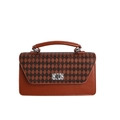 Borsa a mano trapuntata marrone classica con chiusura argento e manico, vista frontale - Marrone