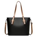 Borsa tote in pelle martellata nera con manici marroni e dettagli argentati - Nero