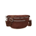 Brown suede crossbody bag with double silver zippers and adjustable wide strap - Brown