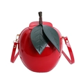 Creative bright red apple shaped shoulder bag in glossy patent leather with green leaves - Red
