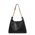 Minimalist black hobo shoulder bag with wax texture and gold chain strap detail - Black