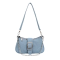 Borsa baguette in denim azzurro con fibbia argento e tracolla a catena - Azzurro