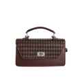 Borsa a tracolla vintage in pelle marrone con motivo a rombi e chiusura a scatto argento - Marrone