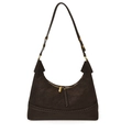 Dark brown minimalist Hobo bag with woven detail and adjustable golden strap - Brown