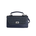Borsa a tracolla blu scuro con motivo a rombi, serratura argento e tracolla regolabile - Blu