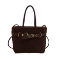 Braune Shopper-Tasche aus Lammfell-Imitat mit Ledergürtel und goldenen Schnallen - Braun