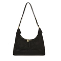 Chic black matte suede crescent bag with hand-woven stitching and gold hardware - Black
