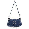 Borsa sottobraccio in denim blu scuro con fibbia argentata e catena in metallo rimovibile - Blu scuro