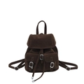 Mini zaino retrò in camoscio marrone scuro con coulisse e fibbie argentate - Marrone