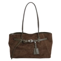 Bolso tote retro de ante patchwork en marrón oscuro y verde oliva con hebilla metal - Verde
