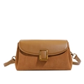 Minimalist caramel brown satchel bag with smooth leather trim and metal clasp - Brown