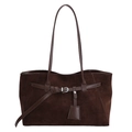 Bolso tote de ante marrón oscuro con diseño patchwork y correas de cuero finas - Marrón