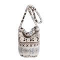 Sac seau en peluche blanche avec motifs flocons marrons et bleus et bandoulière douce - Blanc (Flocon de Neige Nordique)