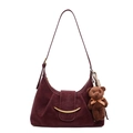 Burgundy minimalist crescent hobo bag with gold hardware and plush bear charm - Basic Style / Burgundy