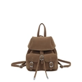 Vintage dark brown frosted backpack with dual front pockets and buckle flap closure - Brown