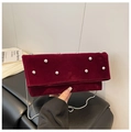 Chic burgundy velvet bag with silver studs and thin chain strap in a crossbody style - Burgundy