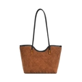 Borsa tote trapuntata marrone in finta pelle scamosciata con finiture nere donna - Marrone