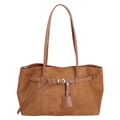 Bolso tote de ante marrón con hebilla retro y gran capacidad de almacenamiento - Marrón
