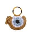 Gestrickte Evil Eye Tragetasche mit Schildpatt-Harzgriffen und Quasten-Detail in Blau-Weiß - Khaki
