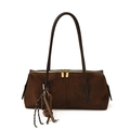 Bolso Boston retro de gamuza marrón oscuro con correas finas y detalles dorados - Sin amuleto adicional / Marrón