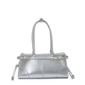 Sleek metallic silver underarm bag with Y2K aesthetic and decorative square buckle - Silver