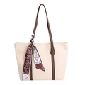 Large cream tote bag with dark brown handles and decorative patterned silk scarf detail - Off White