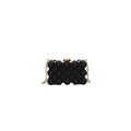 Detail of black spherical textured hard shell clutch bag with gold chain and clasp - Black