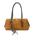 Bolso Boston de ante marrón caramelo con asas de cuero y un creativo charm de chocolate - Sin amuleto adicional / Marrón