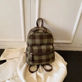 Winter faux shearling backpack in green brown plaid with faux leather straps - Green (Green and Brown Grid)