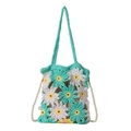 Handgefertigte gewebte Tasche in Minzgrün mit Blumenmuster und Perlen-Schultergurt - Grün