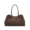 Minimalist vintage dark brown suede tote bag with long smooth leather shoulder straps - Brown