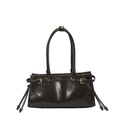 Vintage style dark brown patent leather underarm bag with decorative gold buckle detail - Brown