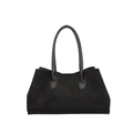 Classic black vintage faux suede tote bag with durable leather handles for daily commute - Black