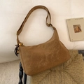 Sac sous le bras vintage marron en daim avec pendentif clé et forme de croissant - Marron