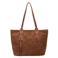 Brown suede-texture tote bag with smooth faux leather handles and minimalist design - Brown
